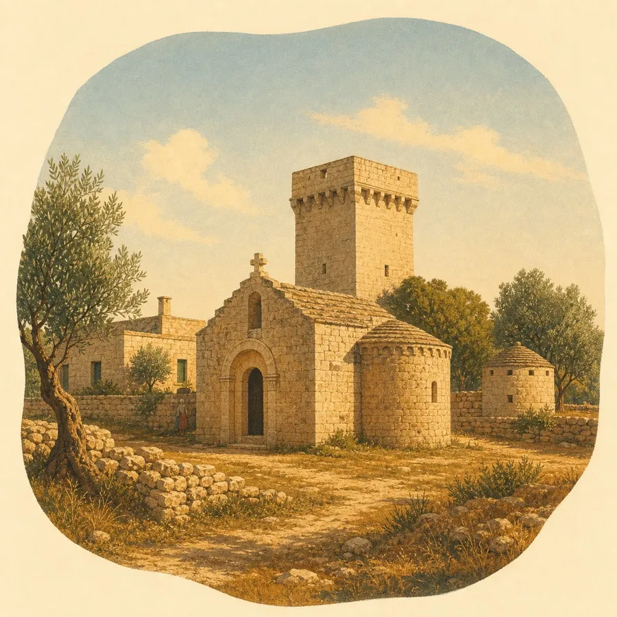 Das Verhältnis der Kapelle zu Turm, Gutshof und Olivenöllandschaft
