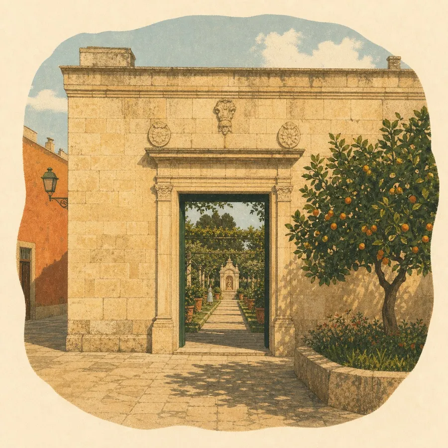 Die schlichte Renaissancefassade und der axial angelegte Garten dahinter