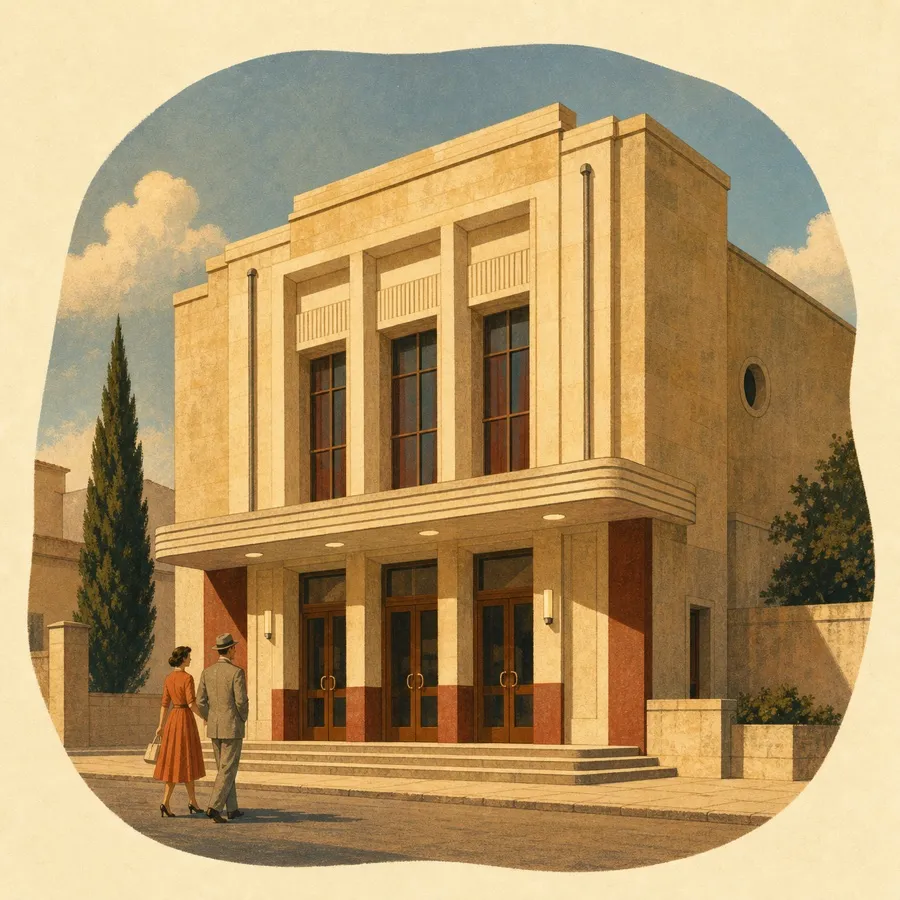 Die historische Fassade und der Schriftzug des Kinos G. Villani