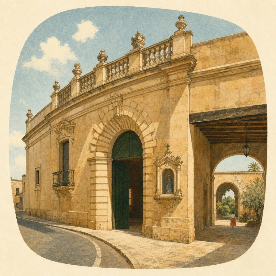 Die Abfolge vom Portal zum Hof und der Bogen zum Garten
