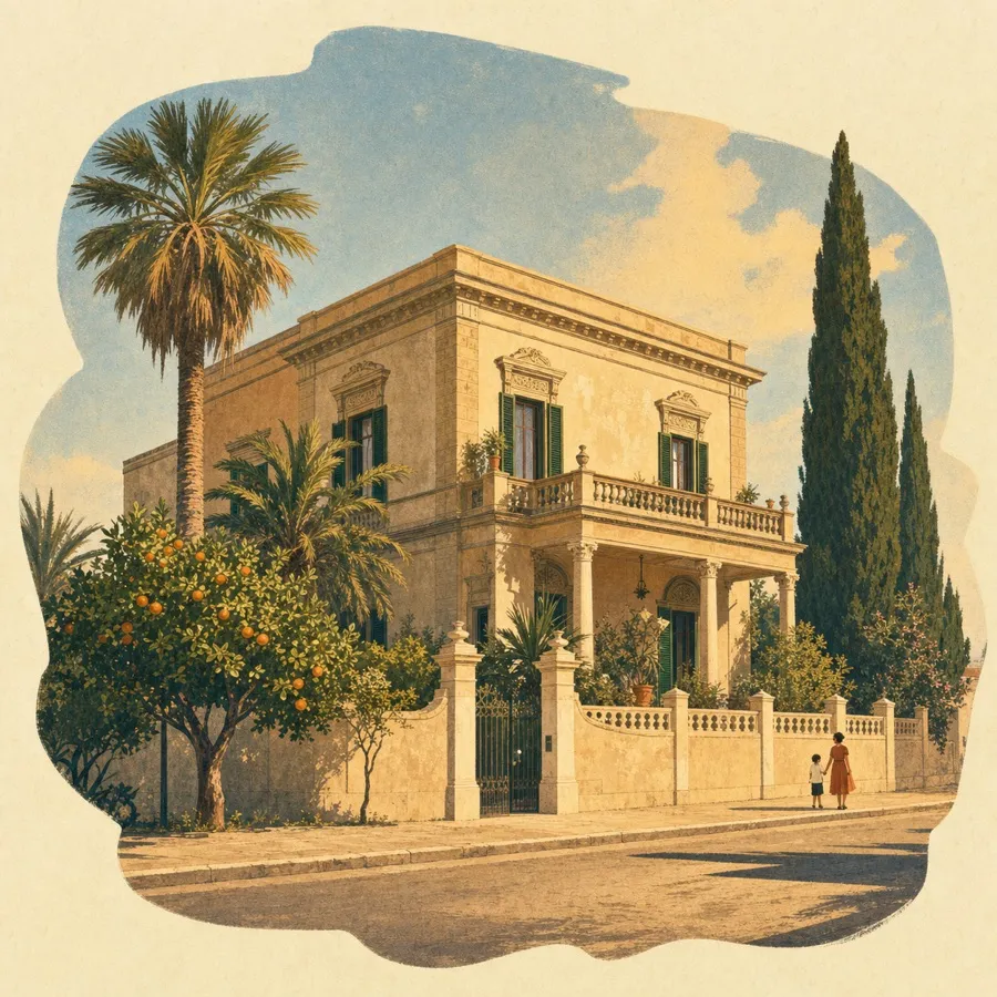 Die freistehende Villenform am Rand der historischen Achse